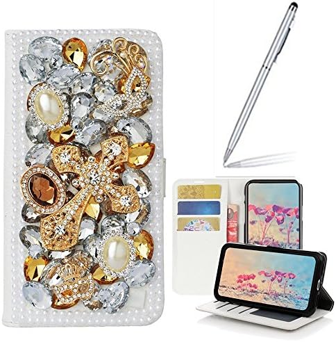 Yaheeda Galaxy J7 2018 Case with 2 in 1 Stylus and Ballpoint Pen, [Stand Feature] Butterfly Wallet Case Premium [Bling Luxury] Leather Flip Cover [Card Slots] For Samsung Galaxy J7 Prime 2