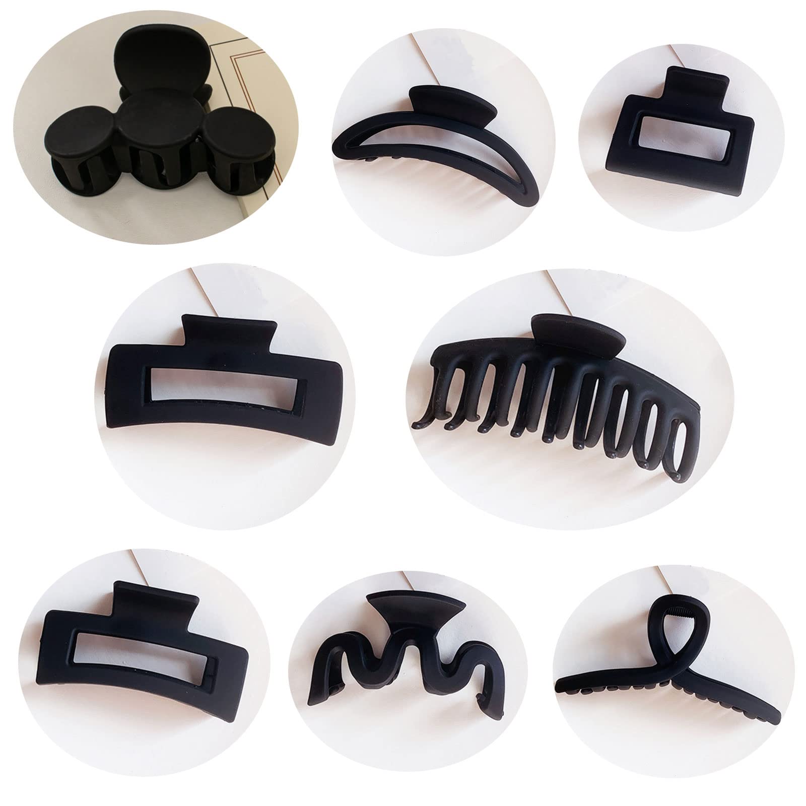 8-Piece Claw Clip Set for All Hair Types – Black Hairpins in Square, Semicircle & Keel Designs, Strong Grip Barrettes for Women & Girls, Includes M-Style & Large Crocodile Clutches