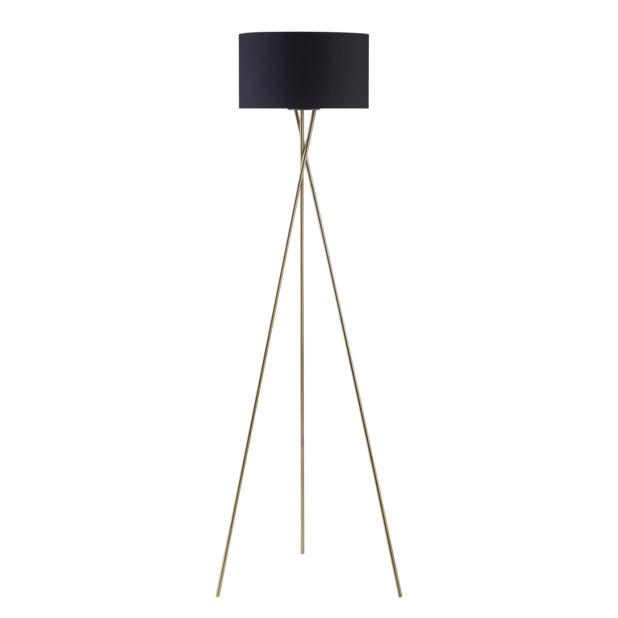 ambiore. Tripod Floor Lamp Grazia - Black Fabric Shade, White Inside, Tripod Brass Plated Legs - Luxurious Elegant Indoor Standing Light with Complimentary Bulb