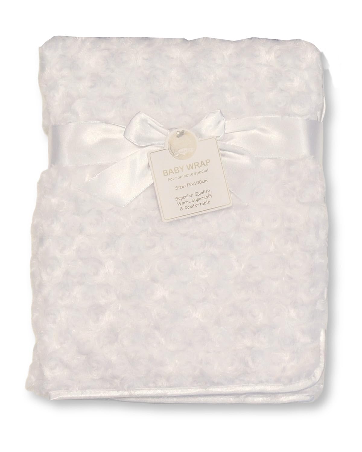 Baby Rosebud Wrap Blanket with Fleece Back and Satin Trim (White)