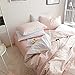 BuLuTu Girls Bedding Duvet Cover Set Full Pink/White Cotton,Premium Soft Black Triangle Print 3 Pieces Children Bedding Collection Sets Queen Size Zipper Closure,Breathable,Lightweight,No Comforter