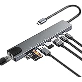 USB C Hub Multiport Adapter, 8 in 1 USBC Dongle with 4K HDMI, RJ45 Ethernet, 100W PD Charging, USB 3.0, SD/TF Card Reader, USB-C Docking Station for MacBook Pro/Air, Dell, HP and Other Type C Devices
