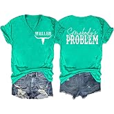 JBF Cloth Somebody's Problem Country Music Western Tee | Women Somebody's Problem Skull Bull Graphic Vintage V Neck Western Cowboy Cowgirl Tee Top