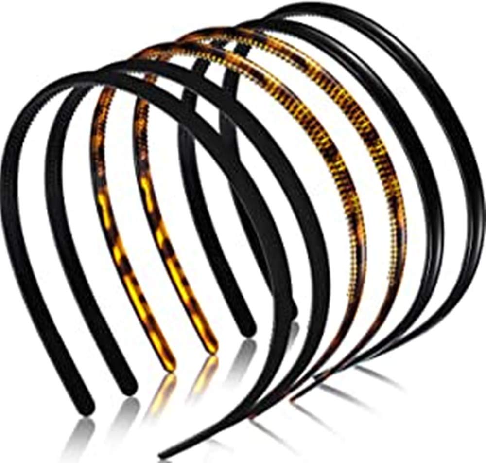Cheeroyal 6 Pieces Plastic Plain Headbands Teeth Comb Headbands Skinny DIY Hair Bands Headbands for Women Girls (black+leopard print coffee+rubber black)
