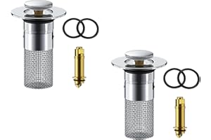 IDORAVAN 2PCS Bathroom Sink Stopper with Hair Strainer Catcher Universal Pop up Sink Drain Filter Stopper for 1.3-1.6 Inch Drain Hole Anti Clogging Bathtub Basin Sink Drain Stopper, Refined Copper Bounce Core