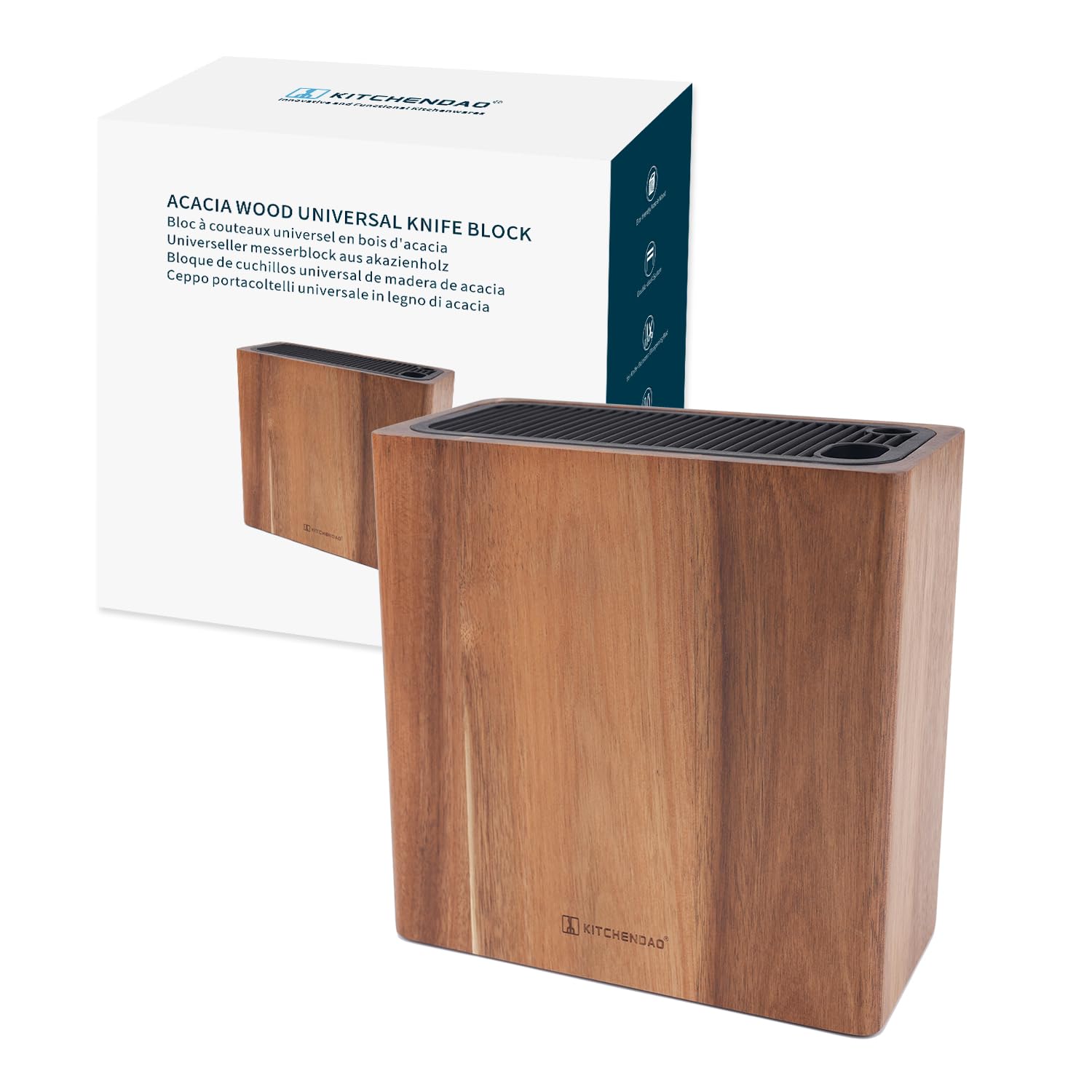 Photo 1 of KITCHENDAO XL Acacia Wood Universal Knife Block Holder with Slots for Scissors and Sharpening Rod, Safe, Space Saver Knives Storage Stand Display without Knives, Unique Slot Design to Protect Blade