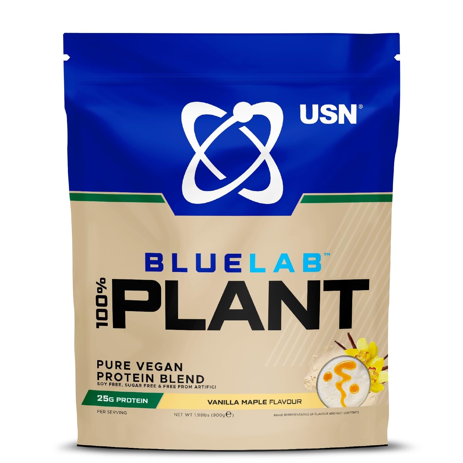 USN 100% Plant Protein Vanilla, Vegan Protein Powder (900g) A Sugar Free, Plant Based Protein Blend With No Soy and No Artificial Flavours