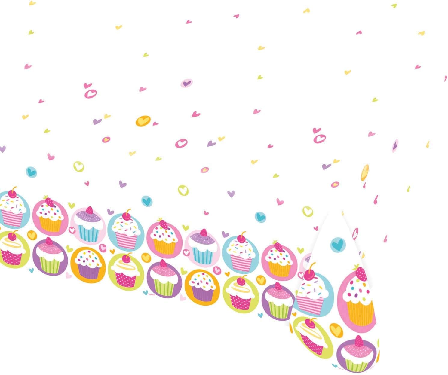 Amscan 137 x 213 cm Cupcake Plastic Table Cover, Multicolor, 83.9 x 53.9 inch (Rectangular)