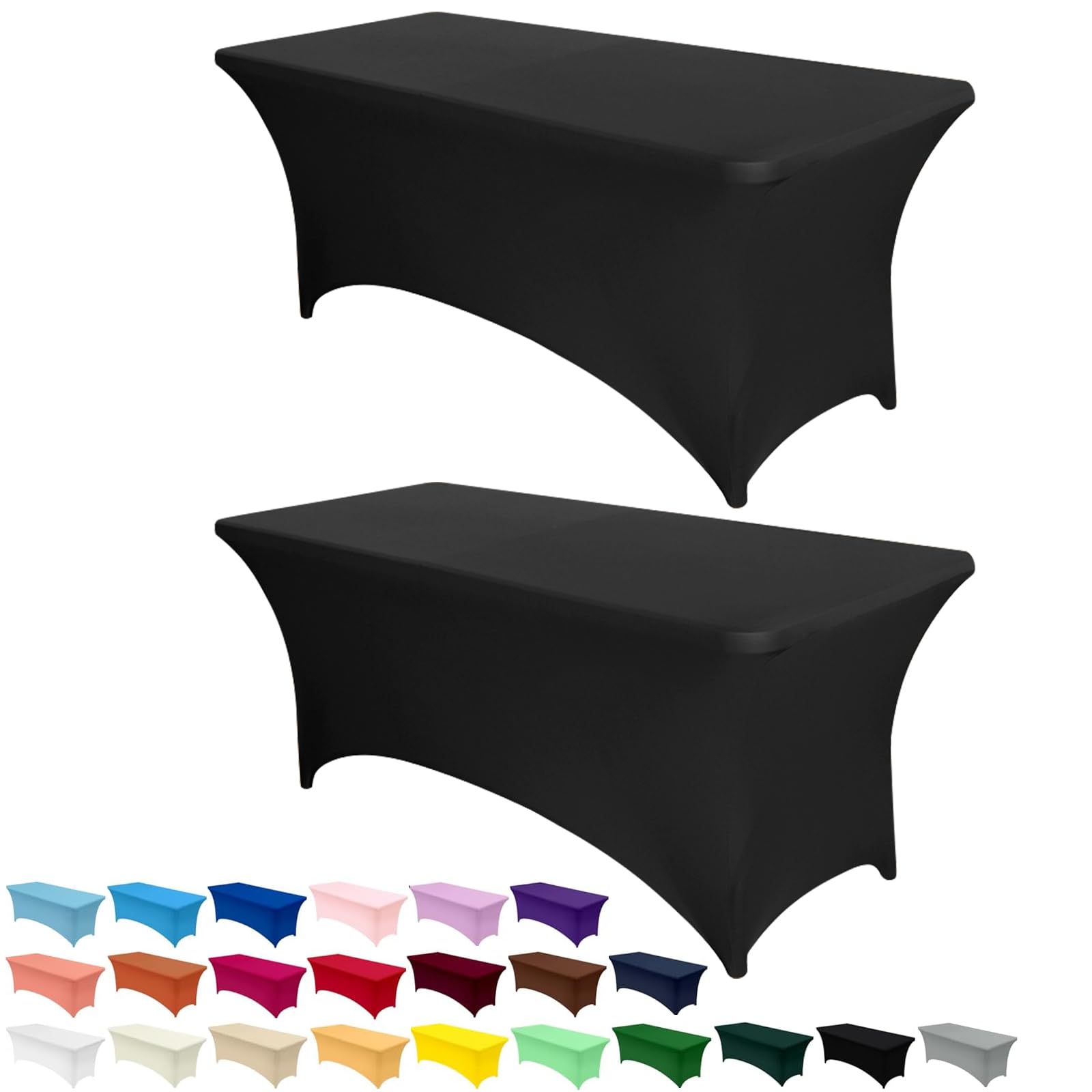 AMFUN 2 Pack 4FT Kitchen Spandex Table Cloth, Stretch Rectangular Table Cloth,Tight, Fitted,Washable and Wrinkle Resistant for Wedding,Banquet,Party & Holiday Event,122 * 76 * 76CM-Black