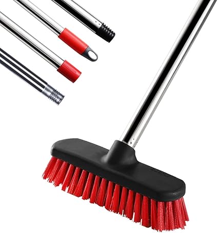 Amazon Geero フロアスクラブブラシ 調節可能なステンレススチールロングハンドル 47インチ 硬い毛 シャワー デッキブラシ グラウト スクラブブラシ 床 タイル 浴室 浴槽 テラスの掃除に レッド Geero 浴室掃除用ブラシ