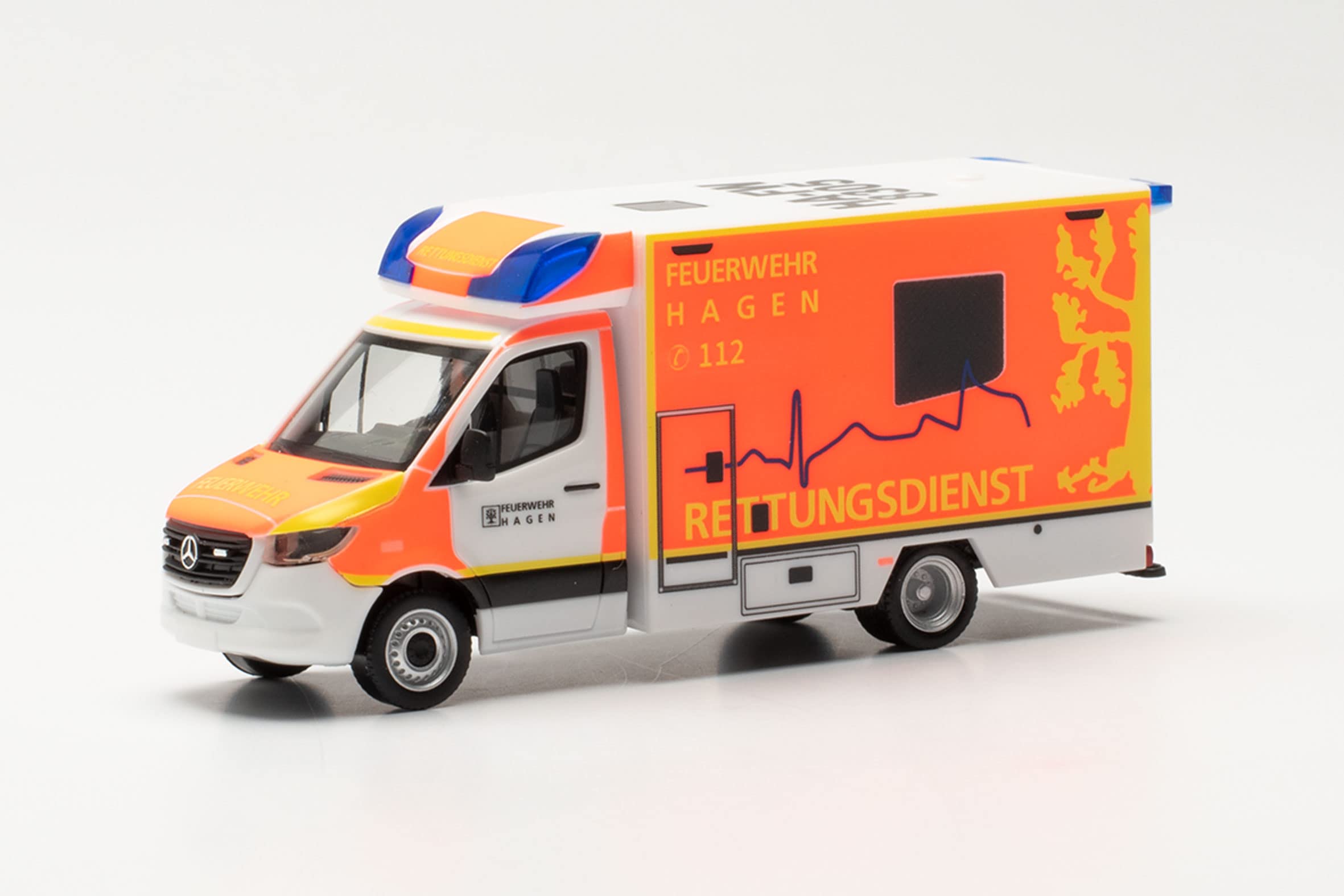herpa 096713 Mercedes-Benz Sprinter `18 Fahrtec RTW Feuerwehr Hagen Car Miniature Models Small Model Collectible Detailed Multi-Colour