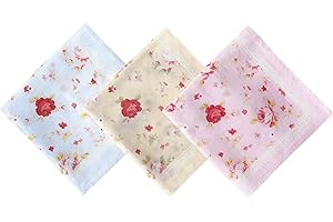Houlife Women's 100% Cotton Rose Floral Printed Handkerchief Elegant Hankies, 18x18 Inches