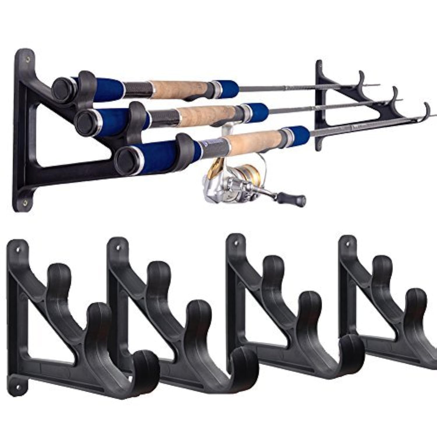 Croch 2 Pairs Fishing Rod Wall Rack Horizontal Mounted on Ceiling Wall -Space Saving Organizer For Fishing Rod, Hiking Poles,Ski Poles,Hokey Sticks