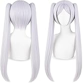 YSECRETYWIG Silver Anime Cosplay Halloween Wig: Long Silver White Cosplay Wig + 2 Hair Caps, Long Wigs with 2 Ponytails, Halloween & Christmas Parties Anime Events Hairstyle for Women & Teens