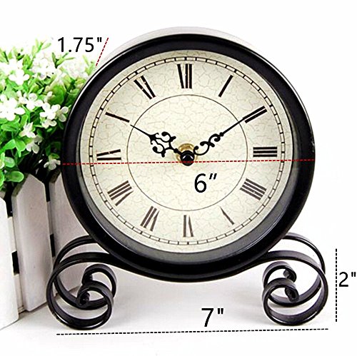Vintage Feel 6 "Desk & Shelf Clocks Is Battery Operated small sitting clock-Quiet Country Style Digital Home Furnishings Decorated HD Glass Lens, Easy to Read ,For School office home bedside black - Thumbnail 2