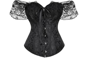 YYKSYDPT Corset Tops for Women with Sleeves Lace Floral Corset Top Bustier Overbust Lace Up