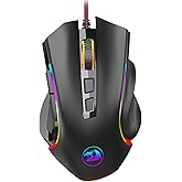 Redragon M602 Gaming Mouse, Ergonomic RGB Gaming Mouse Wired with 7200 Adjustable DPI, 9 Programmable Buttons, Professional Software for Gamer Office [Black]
