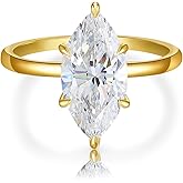 LOIPURI 4CT Marquise Cut Moissanite Engagement Ring for Women, D Color VVS1 Clarity 14K Gold/White Gold Plated Solitaire Wedding Rings, Promise Anniversary Rings Gift, Size 5-10