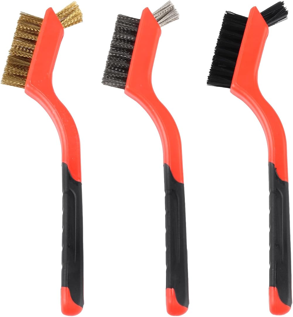 Tomoyuki 3-Piece Wire Brush Set; Brass, Stainless, Nylon – Wood, Metal Cleaning