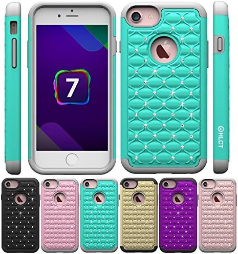 iPhone 8 Case, iPhone 7 Case, HLCT Soft Interior Silicone Bumper &amp; Hard Shell Solid PC Back, Shock-Absorption Anti-Scratch Hybrid Dual-Layer Cover (Baby Teal)