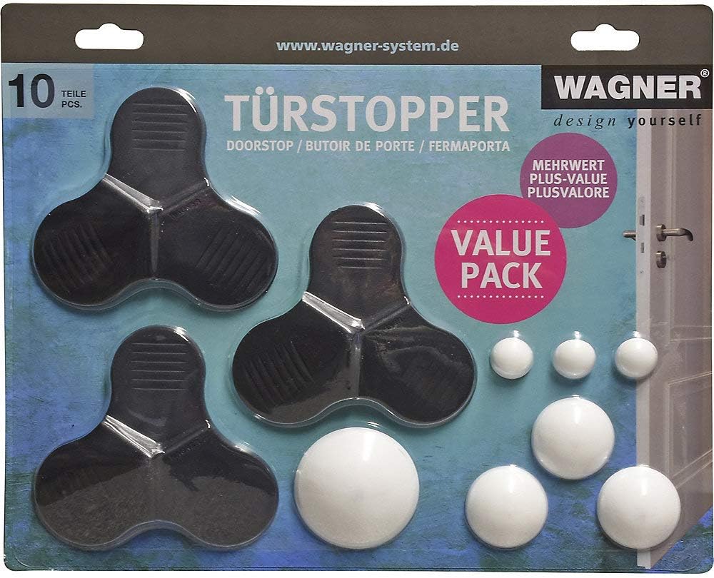 WAGNER Door stoppers & Wall stoppers/Wall buffers - 10 Pieces, Black/White, Value Pack - 3 x 3STOP, 3 x Wall buffers - 15700010