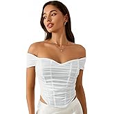 Floerns Women's Off Shoulder Short Sleeve Asymmetrical Hem Ruched Corset Crop Top