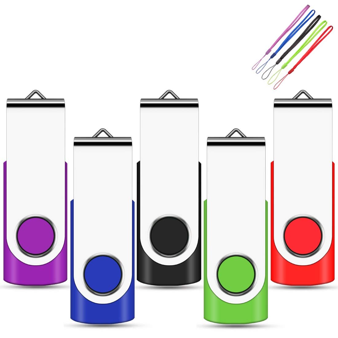 64GB Memory Stick 5Pack EASTBULL USB Flash Drive 64 GB Swivel Design Memory Sticks Fold Storage (5 Mixed Color With Lanyard)