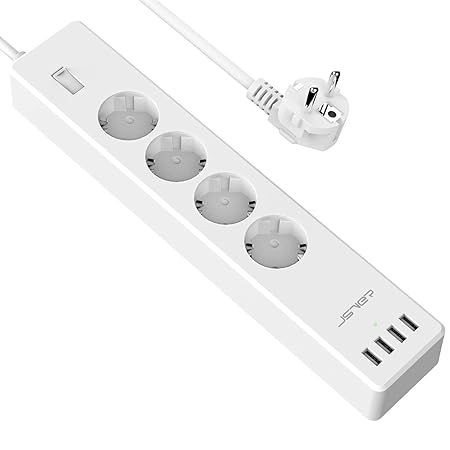 JSVER Steckdosenleiste Überspannungsschutz 4 Fach mit 4 USB Schalter, Mehrfachsteckdosen feuerfeste Steckdose mit USB Ladefun