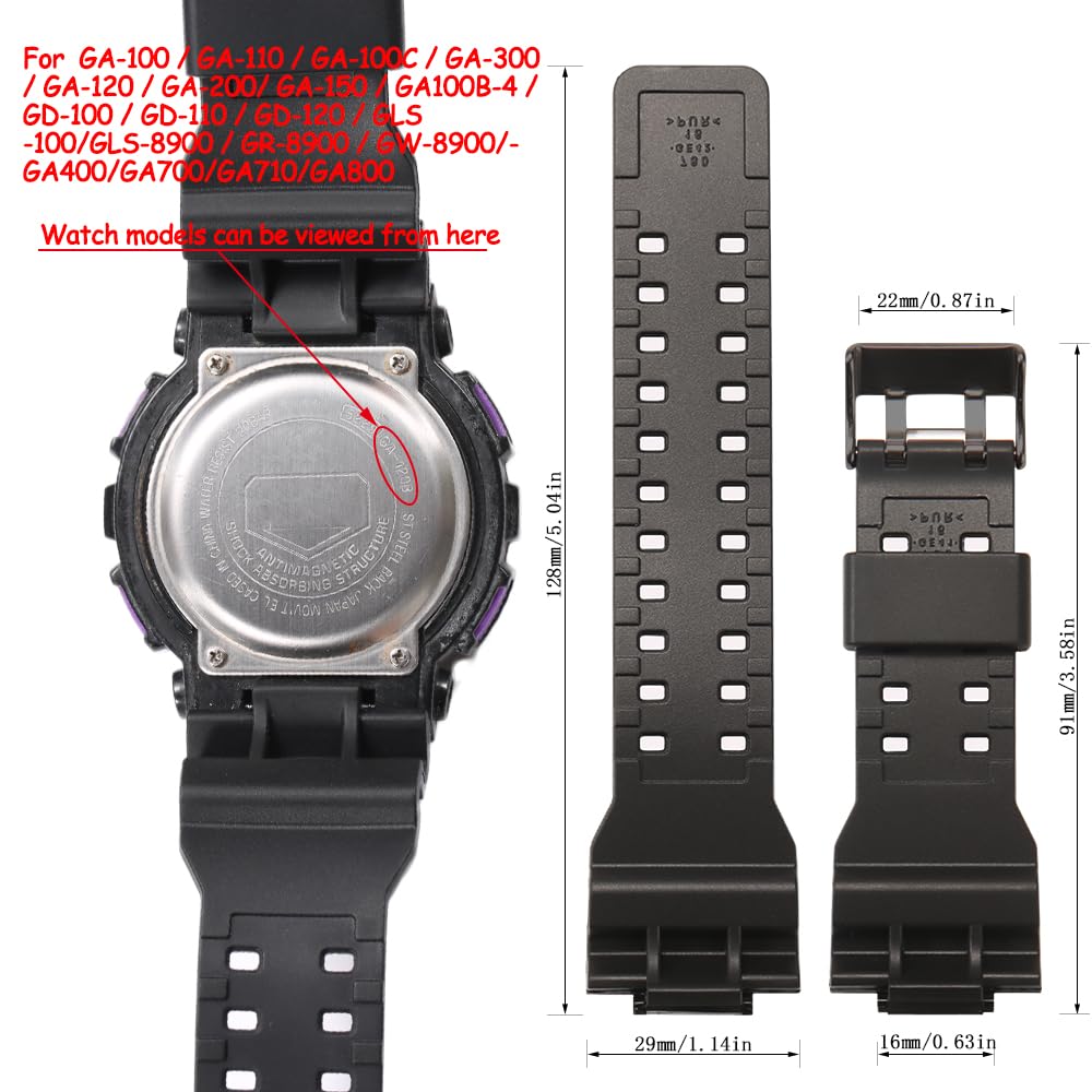 Resin Replacement Bands Compatible with Casio G-Shock GA100 GA-100 GA-120 GA110 GD-120 GD100 Watch Strap