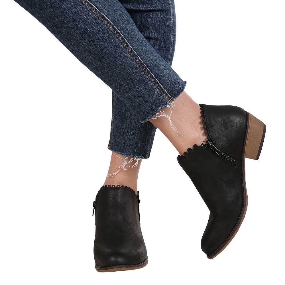 Boots for Women Ankle Winter Low Heel Western Side Zipper Pointed Toe Solid Color