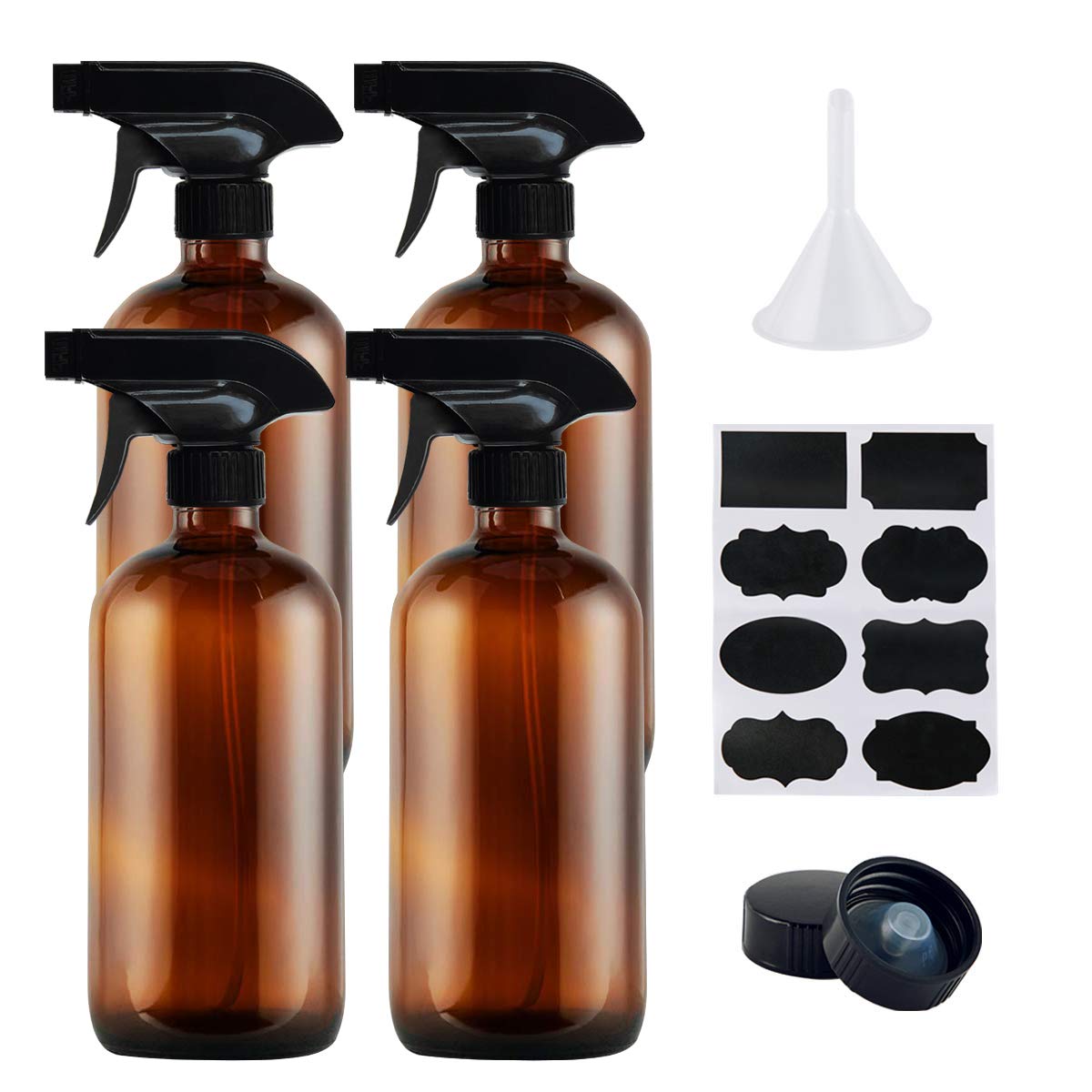 Empty Amber Glass Spray Bottles, Refillable 16 oz Container with
