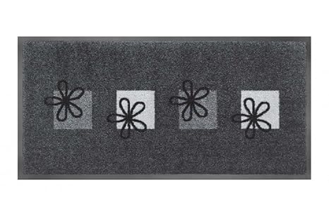 Fussmatte - Fußmatte - Schmutzabstreifer - Sauberlaufmatte - Türfußmatte - Fußabstreifer - Fußabtreter - Türmatte - Motivfußmatte - Fußmatte - Schmutzfangmatte - Flower - Blumen - grau -