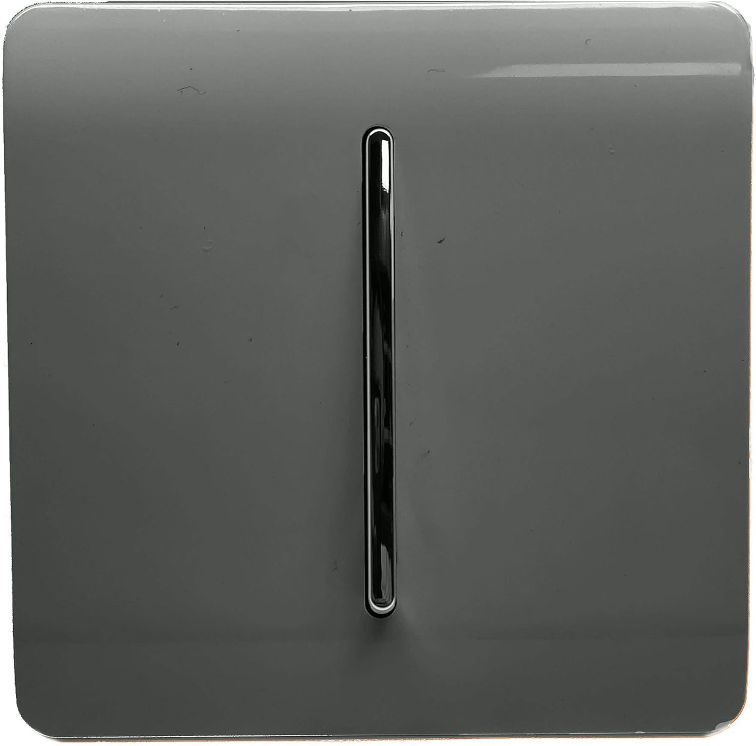 Trendi 1 Gang 2 Way 240V Screwless Raised Front Plate Plastic Artistic Modern Glossy 10 Amp Chrome Rocker Single Electrical Wall Light Switch Charcoal Grey