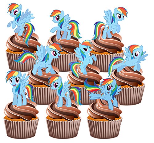 My Little Pony Rainbow Dash Cake Decorations - 12 Edible Stand-up Cupcake Toppers by AKGifts