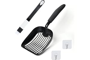 M JJYPET Cat Litter Scooper with Deep Shovel - Non Stick Plated Aluminum Scoop - Designed by Cat Owners - Patented Sifter with Holder