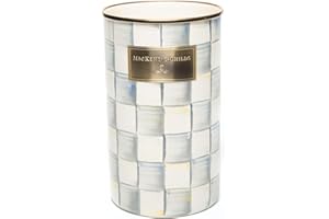 MACKENZIE-CHILDS Enamel Utensil Holder, Kitchen Utensil Holder for Countertop, Storage Caddy, Grey-and-White Sterling Check