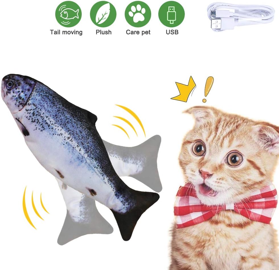 Urijk Cat Toy Electronic Fish Simulation in Motion, Realistic Automatic Funny Interactive Cat Toy Plush, Catnip Toy for Cat Chew Toy Perfect for Biting, Chewing, Leaning, USB Chargeable