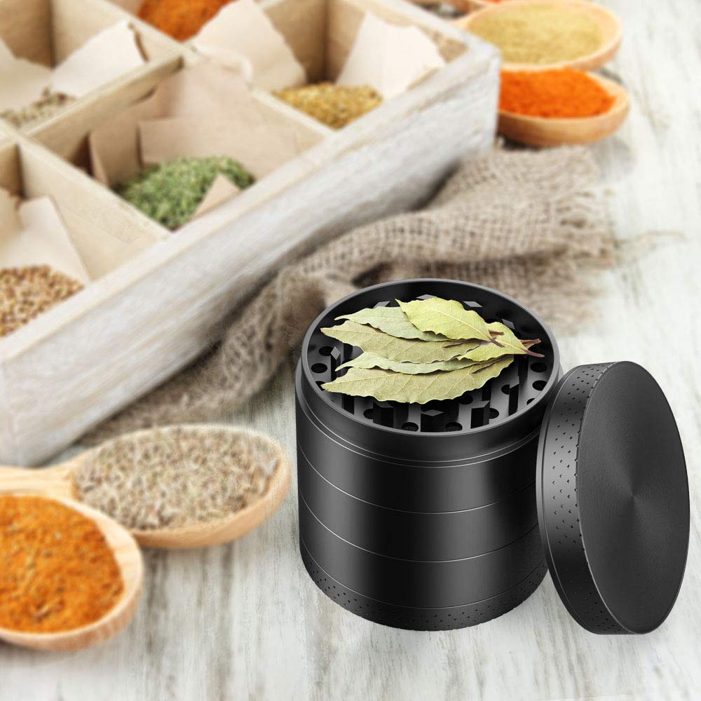 iRainy [5 Piece] Spice Herb Grinder with Pollen Catcher, 2.1 Inch, Metal Black Instant Pot