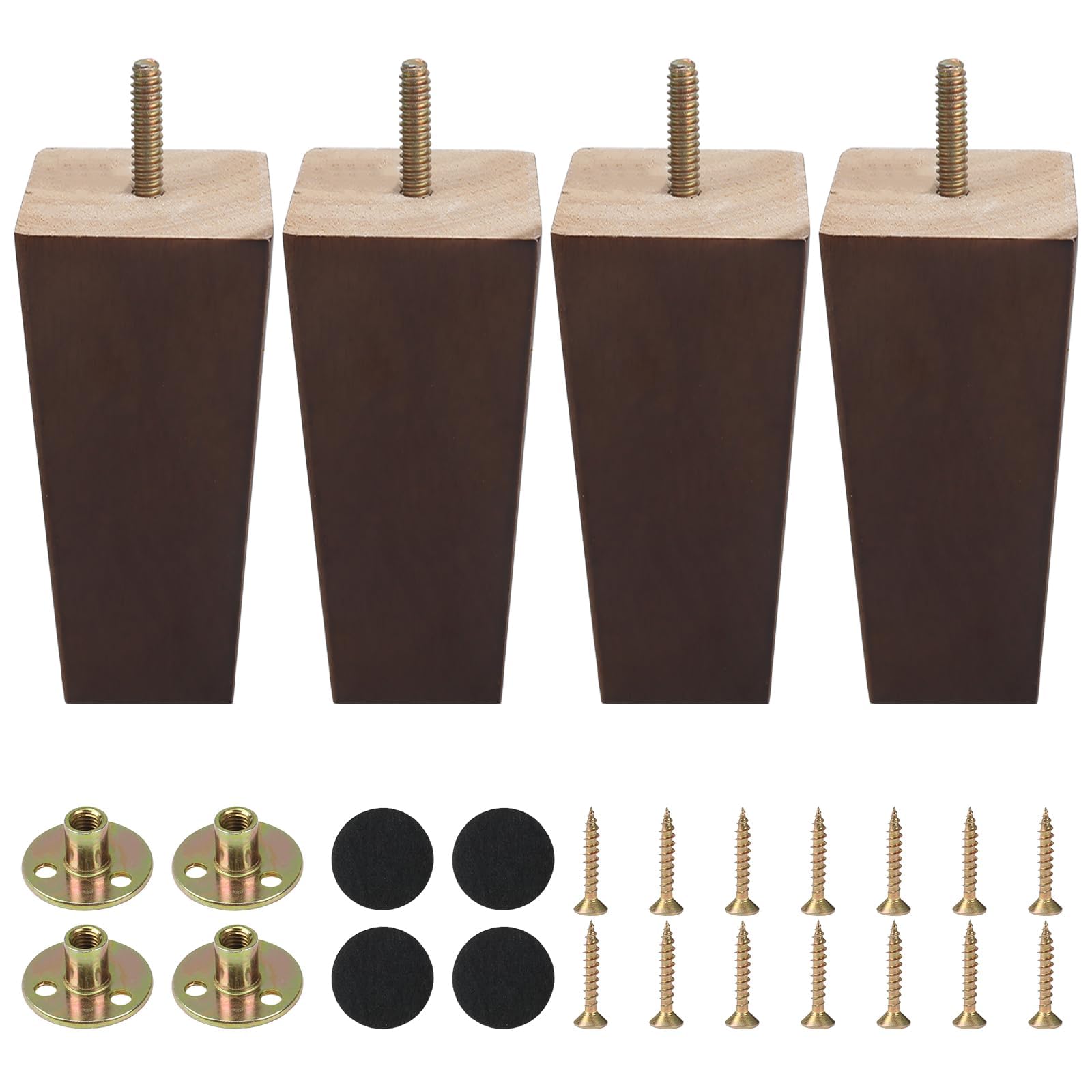 Zythrem 4 Pcs Sofa Legs Wooden Furniture Legs 12cm Walnut Chair Cabinet Legs Solid Wood Sofa Feet Square Furniture Replacement Feet with Mounting Plates Screws Protection Pad for Armchair Couch Bed