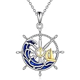 ANGSAU Anchor Necklace Sterling Silver Wave Pendant Sailboat Navy Rudder Jewelry Gifts for Women Sailors