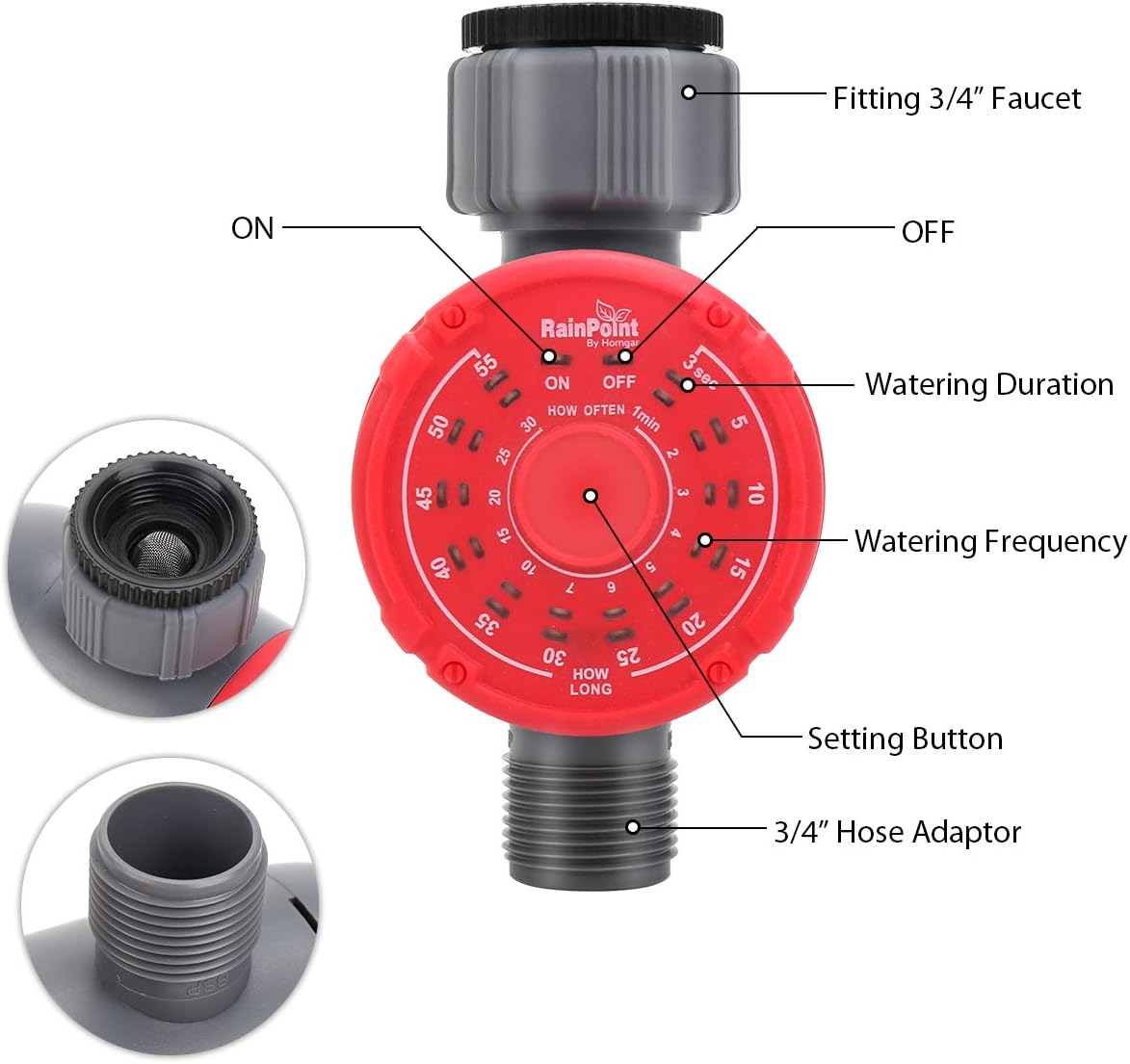 DricRoda Digital Watering Hose Timer, Programmable Watering Timer, Automatic Irrigation Hose Faucet Timer Irrigation System Controller for Greenhouse Cooling, Gardening (Red): Home & Kitchen