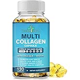 TheraSuva Multi-Collagen Complex + Biotin + Vitamin C – Types I, II, III, V & X – Natural Supplement for Hair, Skin, Nails & Joint Support, 2 Month Supply, 120 Softgels