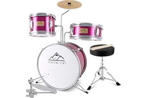 EASTROCK Kids Drum Set, 3 Piece 14'' Junior Drum sets for Drummer,Beginner, Drum Set for 5-7 Years Old with Adjustable Throne,Cymbal,Pedal,Drumsticks (Rose Powder)