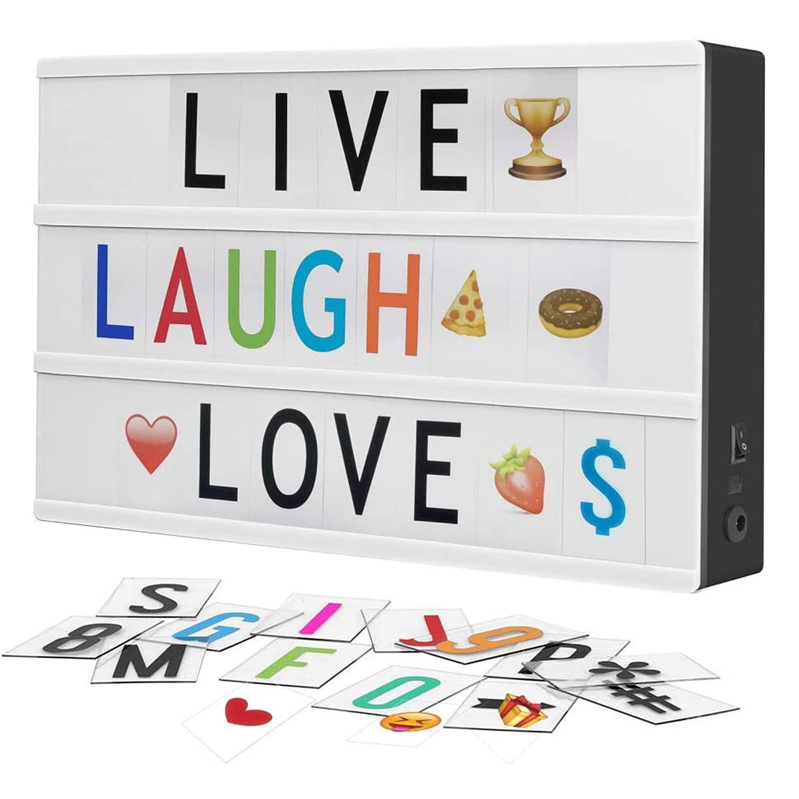 Mircacorn LED A4 Light Box with 192 Letters Numbers Emoticon, USB or Battery Supply Cinematic Lightbox for Home Wedding Party Holiday Birthday Baby’s Christmas Decoration Customize Your Own Message