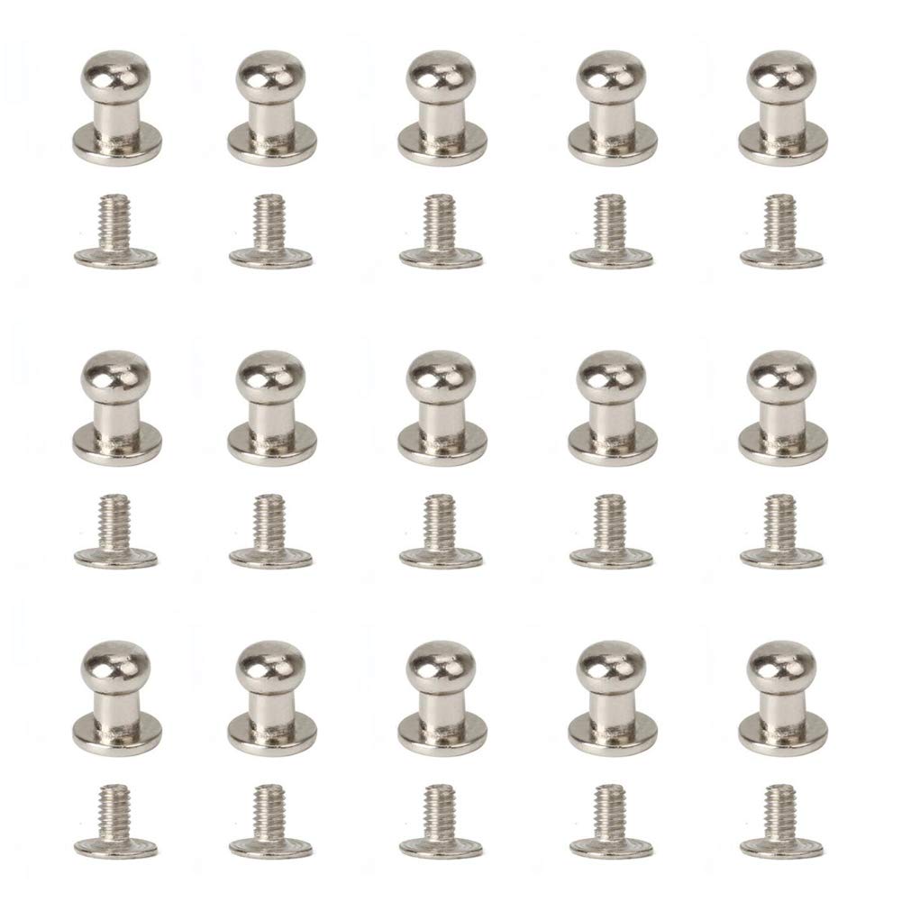 50 Set Alloy Round Head Button Studs Rivets Screwback Screw Stud Spot Nail Rivet Repairs Replacement for DIY Leather Craft Bag Belt Wallet Handbag Decoration Accessories (Silver 6mm)