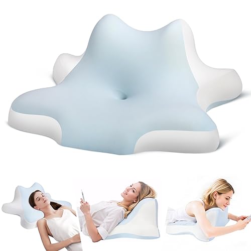 ByNaRIX Reading Pillow for Lying, Leaning and Prone, Contour Memory Foam Pillow, Ergonomic Cervical Pillow for Neck and Shoulder Pain Relief, Bed Wedge Pillow Blue