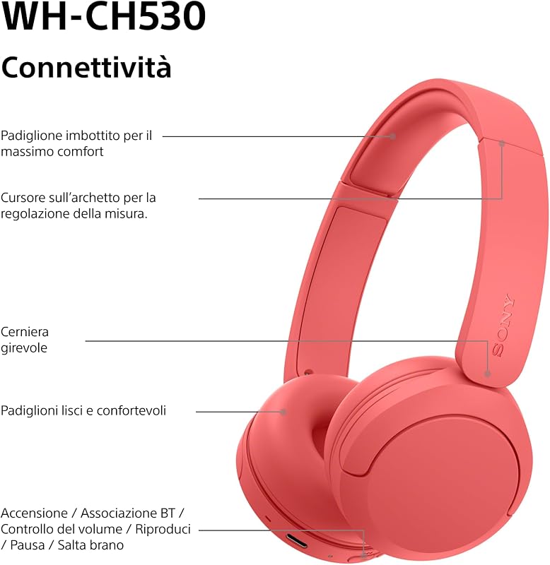 WH-CH530 Cuffie Bluetooth Wireless - Rosso corallo esclusivo Amazon