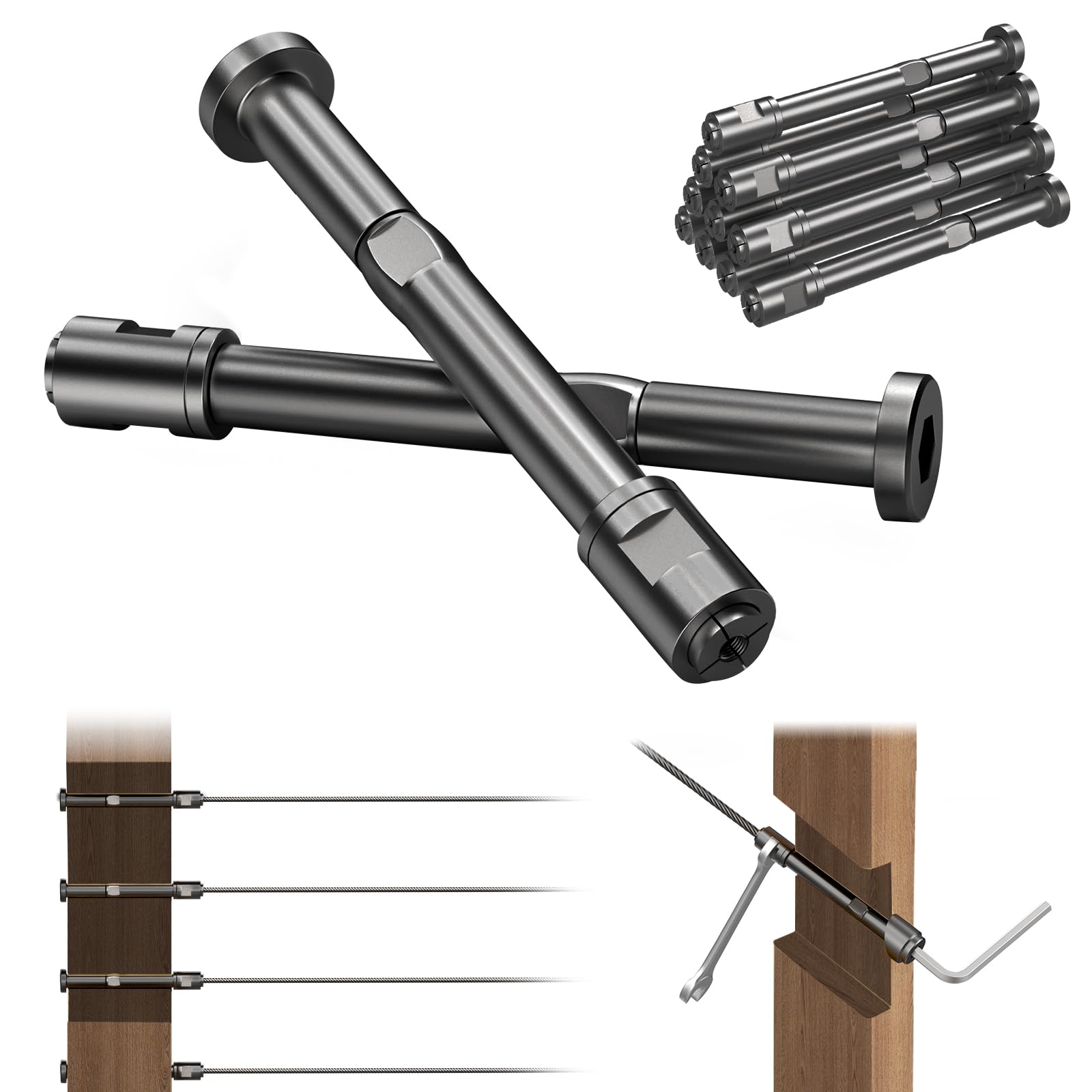 Photo 1 of [Patent] BLIKA 10 Pack 1/8" Black Swageless Invisible Cable Railing Kits for Deck Stair Railing, T316 Stainless Steel, Swageless Cable Fittings for 2"x2" Wood/Metal Posts, Black Cable Railing Hardware