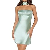 VUBIYA Women's Satin Backless Strapless Short Dresses Summer Sexy Sleeveless Elegant Cowl Back Mini Cocktail Club Party Dress