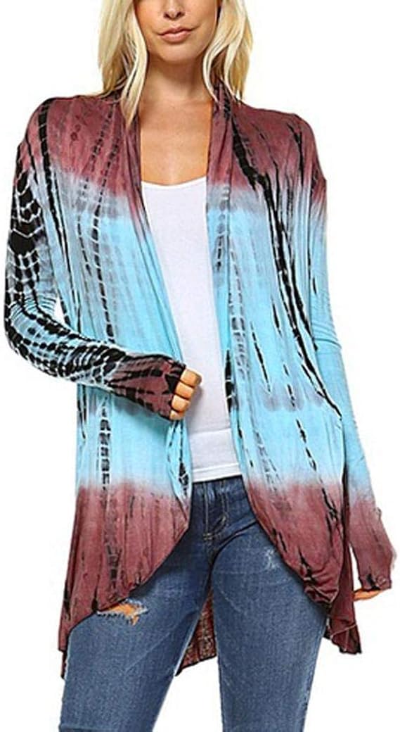 Women Plus Size TieDye HiLow Gradient Cardigan Long Sleeve Asymmetric